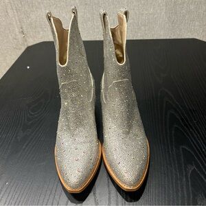 Shimmering Silver Glitter Boots Formal Prom